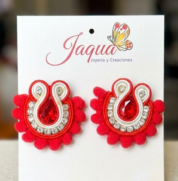 Aretes Soutache Corona en Rojo Fuego y Plata