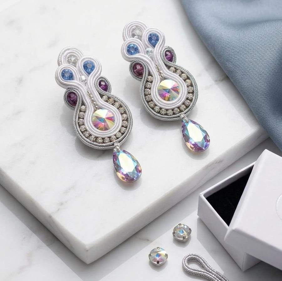 Aretes Soutache Destellos Ópalo y Plata Edición Especial | JAQUA