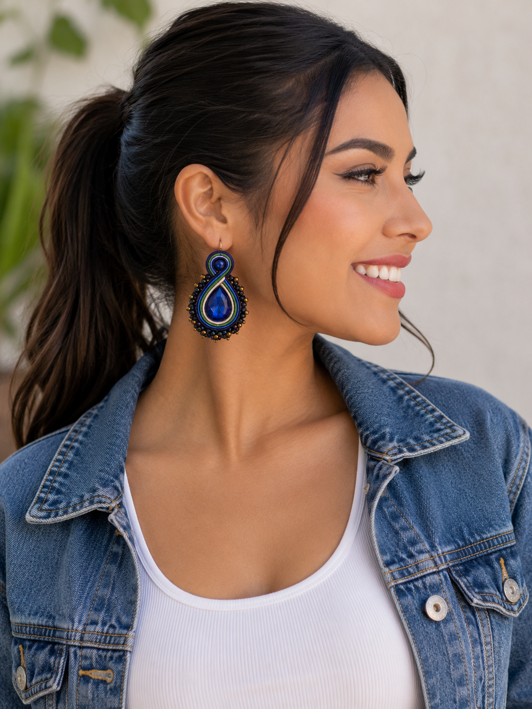 Aretes Soutache Infinito en Azul Zafiro y Verde Esmeralda