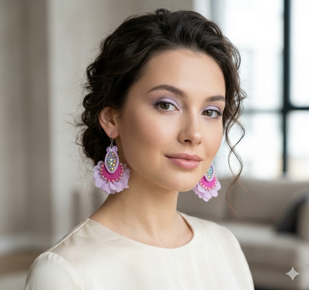 Pendientes Soutache Amatista y Fucsia | Joyería Artesanal JAQUA