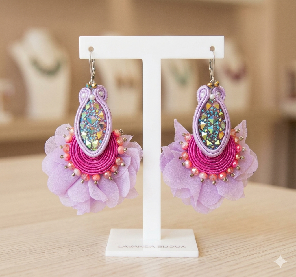 Pendientes Soutache Amatista y Fucsia | Joyería Artesanal JAQUA