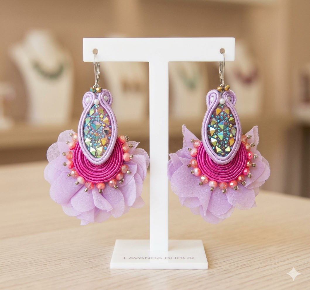 Pendientes Soutache Amatista y Fucsia | Joyería Artesanal JAQUA